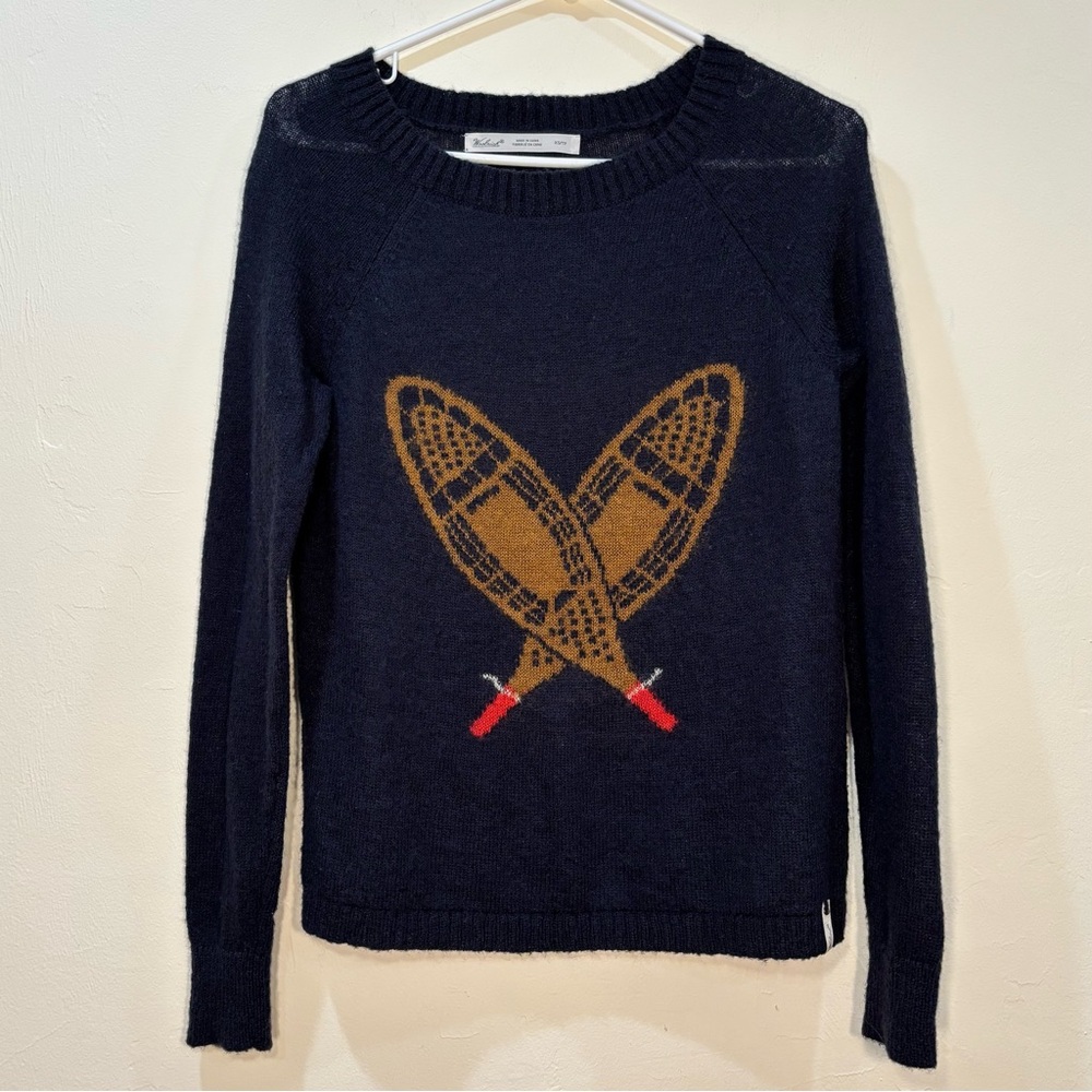 Woolrich wool-blend pullover raglan sweater with snowshoe design, size XS